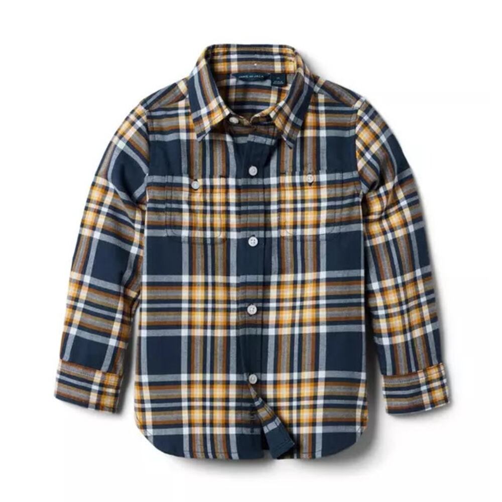 Janie and Jack Boys - Plaid Brushed Twill Shirt - Blue Plaid - Size 16